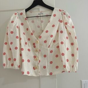 Reformation Cream and Pink Dot Blouse